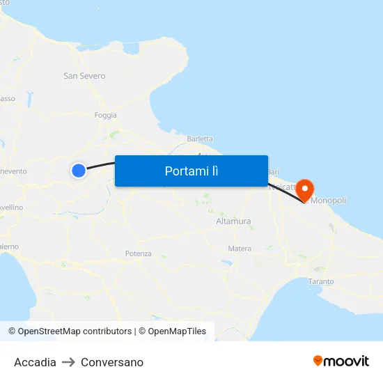 Accadia to Conversano map