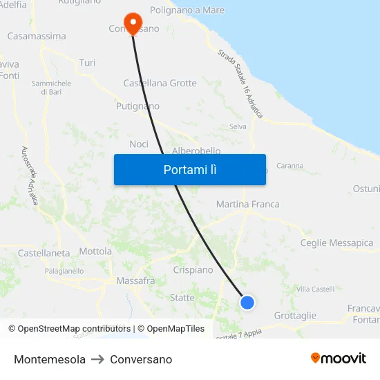 Montemesola to Conversano map