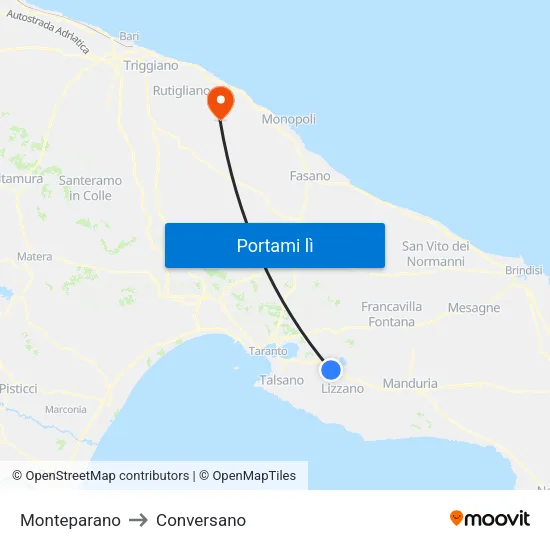Monteparano to Conversano map