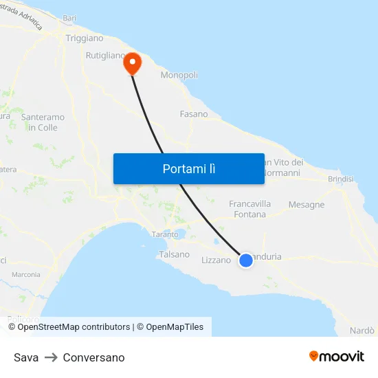 Sava to Conversano map