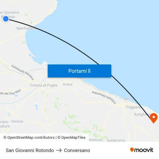 San Giovanni Rotondo to Conversano map