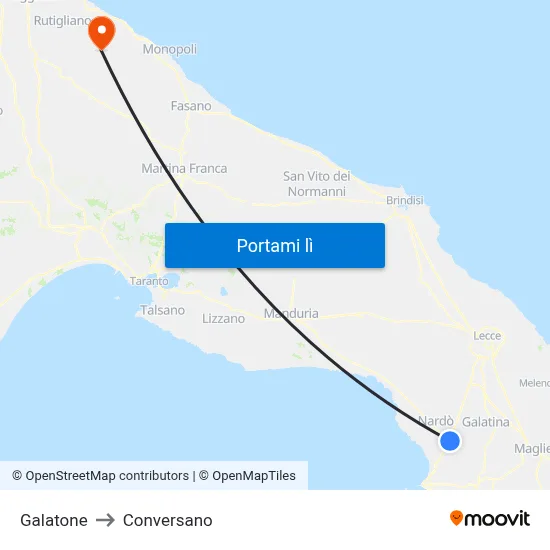 Galatone to Conversano map