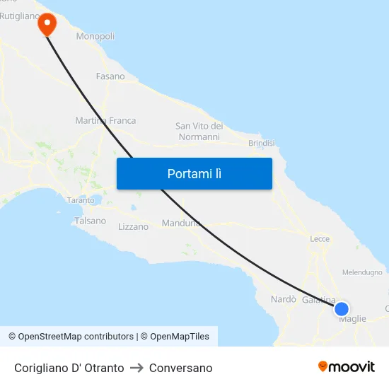 Corigliano D' Otranto to Conversano map