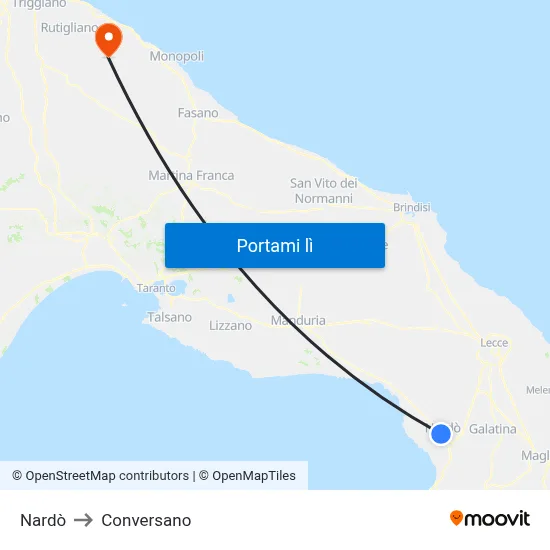 Nardò to Conversano map