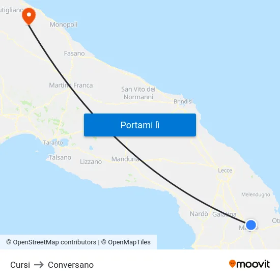 Cursi to Conversano map