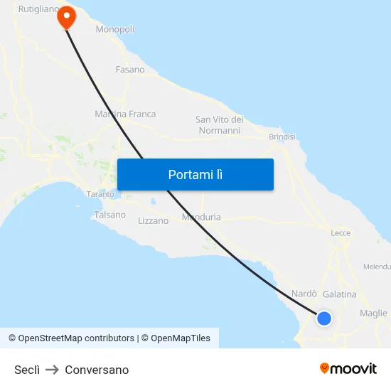 Seclì to Conversano map
