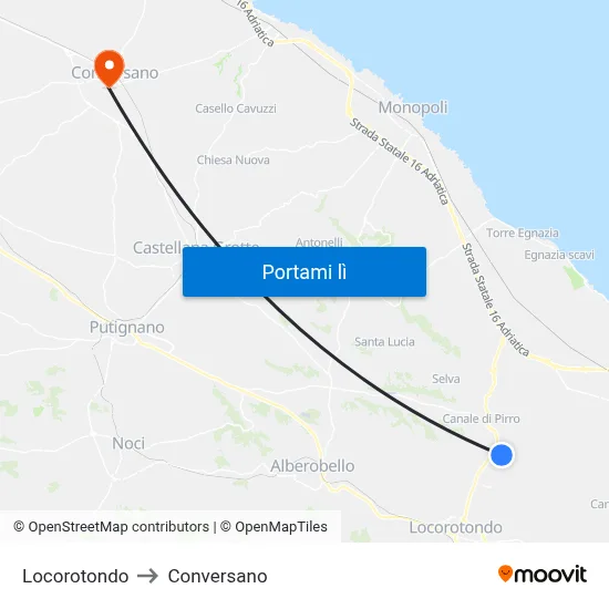 Locorotondo to Conversano map