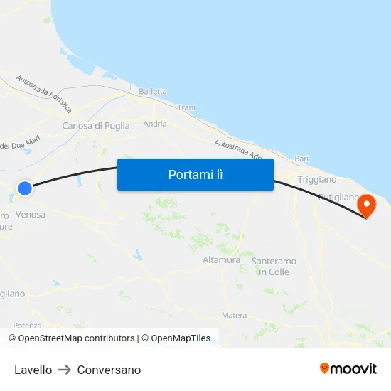 Lavello to Conversano map