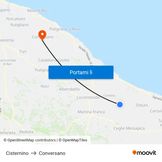 Cisternino to Conversano map