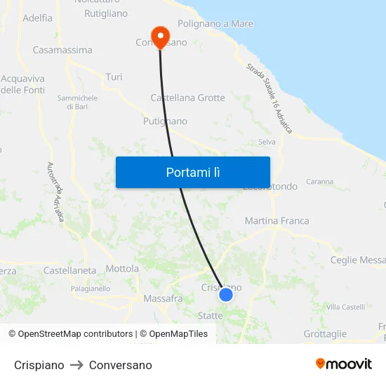 Crispiano to Conversano map