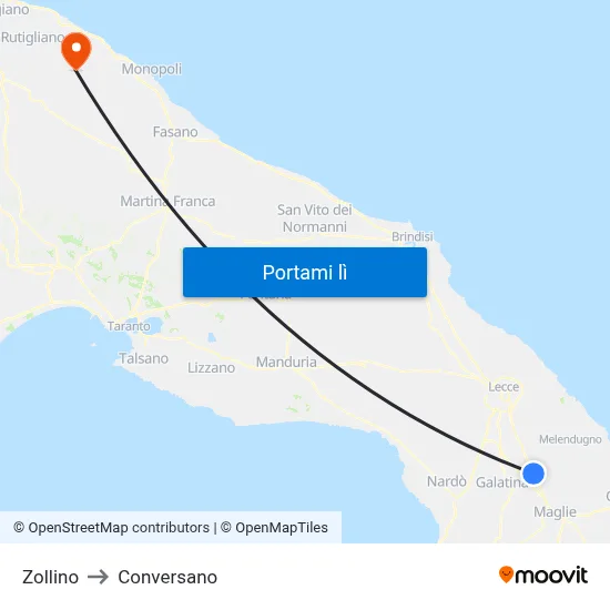 Zollino to Conversano map