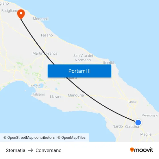 Sternatia to Conversano map