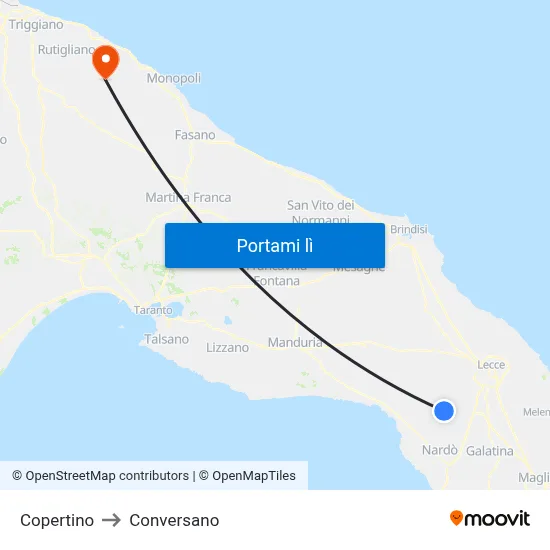 Copertino to Conversano map