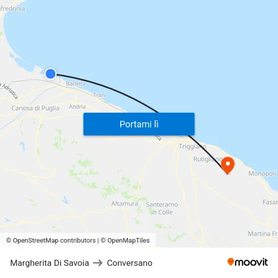 Margherita Di Savoia to Conversano map