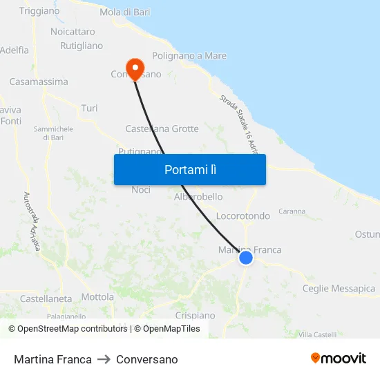 Martina Franca to Conversano map