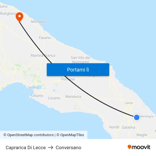 Caprarica Di Lecce to Conversano map