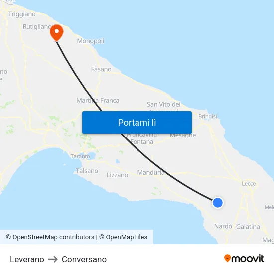 Leverano to Conversano map