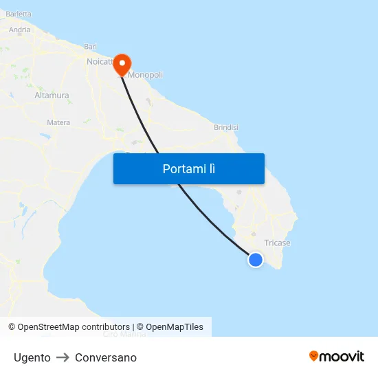 Ugento to Conversano map