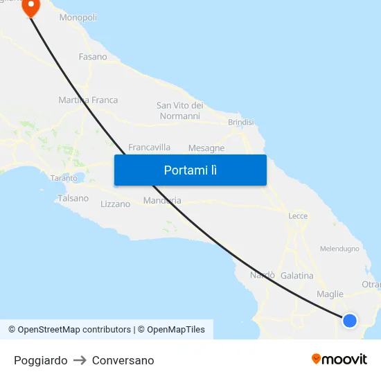 Poggiardo to Conversano map
