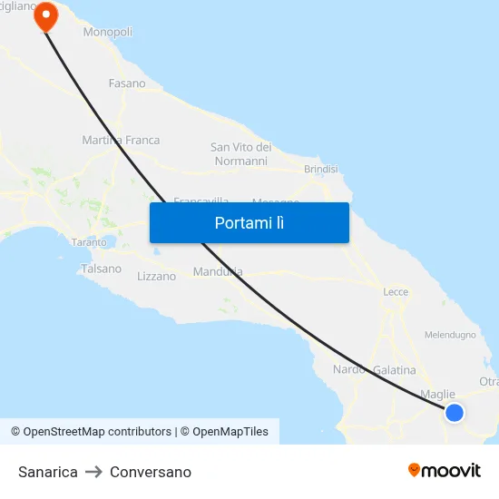 Sanarica to Conversano map