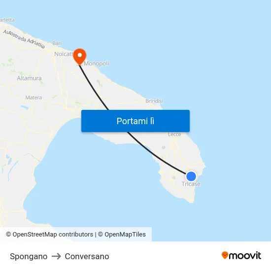 Spongano to Conversano map