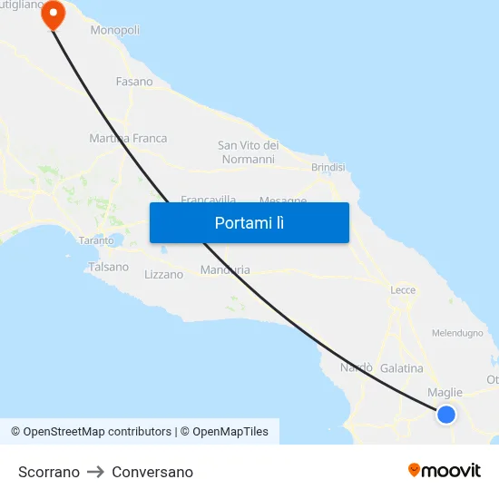 Scorrano to Conversano map