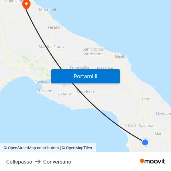 Collepasso to Conversano map