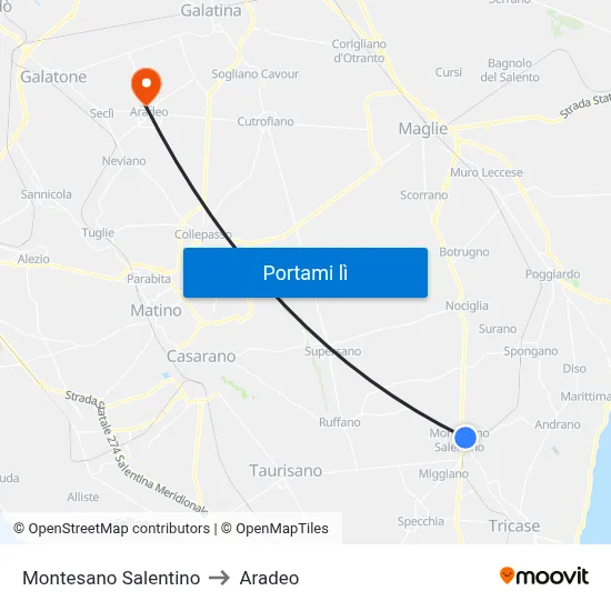 Montesano Salentino to Aradeo map