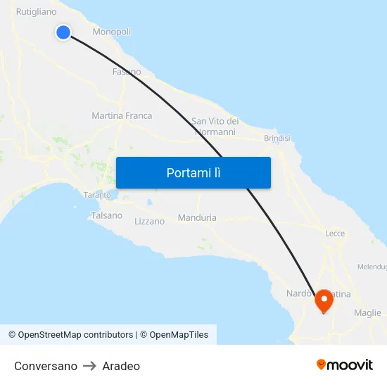 Conversano to Aradeo map