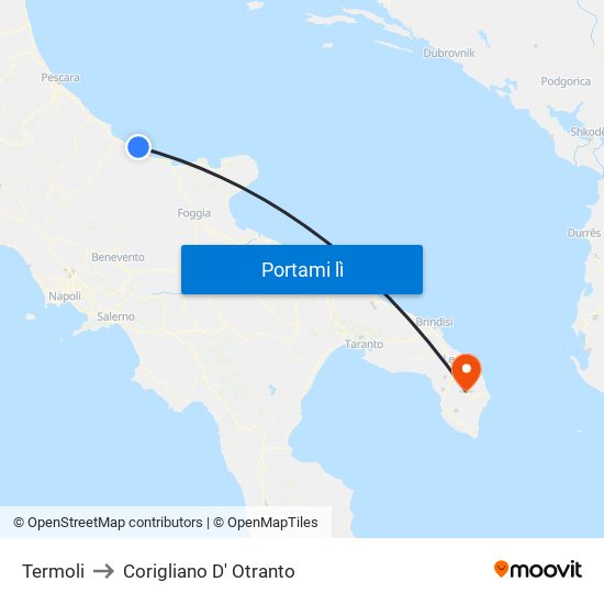 Termoli to Corigliano D' Otranto map