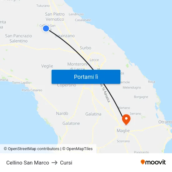 Cellino San Marco to Cursi map
