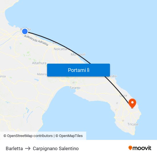 Barletta to Carpignano Salentino map