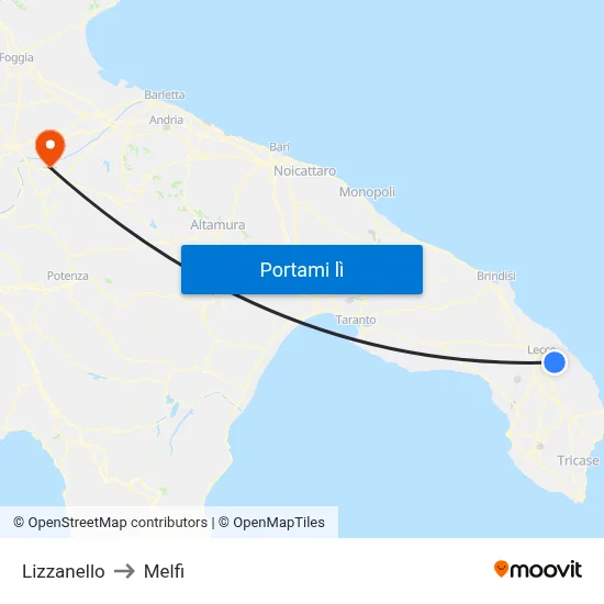 Lizzanello to Melfi map
