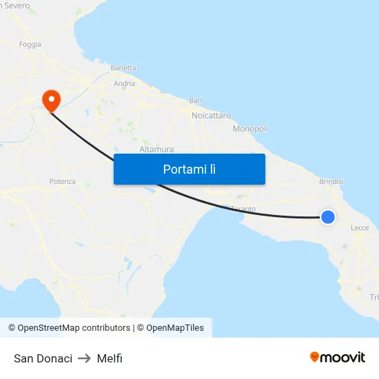 San Donaci to Melfi map