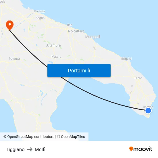 Tiggiano to Melfi map