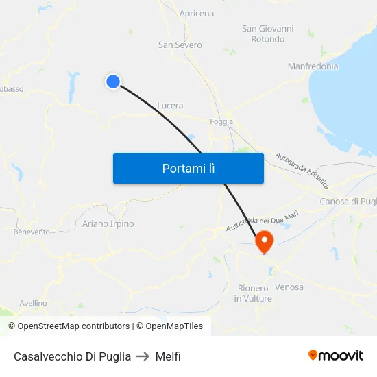 Casalvecchio Di Puglia to Melfi map