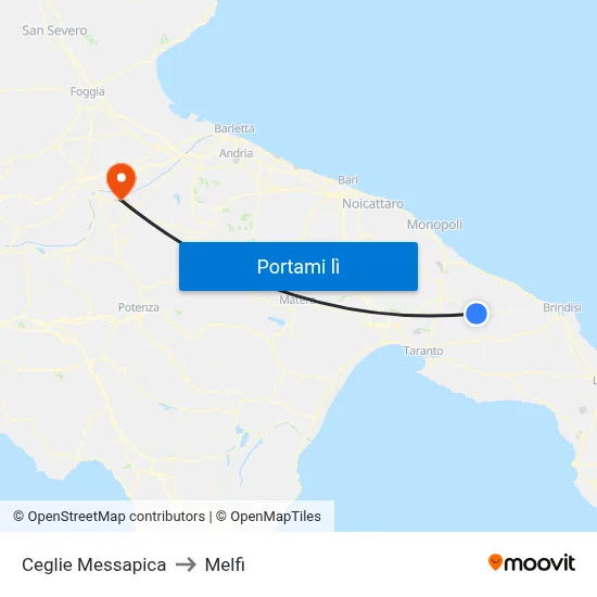Ceglie Messapica to Melfi map