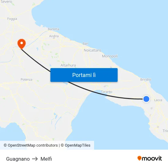 Guagnano to Melfi map