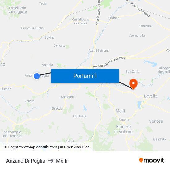 Anzano Di Puglia to Melfi map