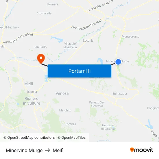 Minervino Murge to Melfi map
