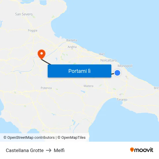 Castellana Grotte to Melfi map