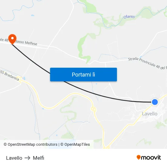 Lavello to Melfi map