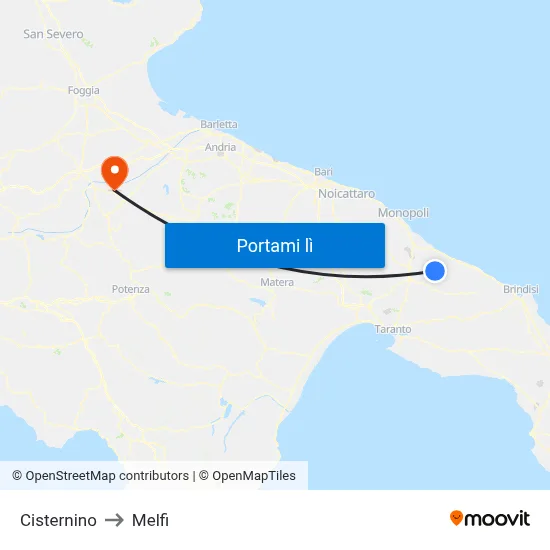 Cisternino to Melfi map