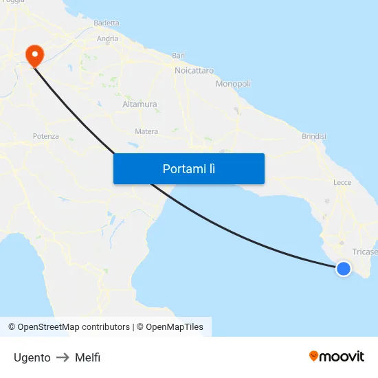 Ugento to Melfi map