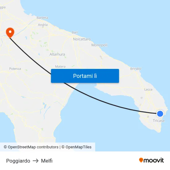 Poggiardo to Melfi map