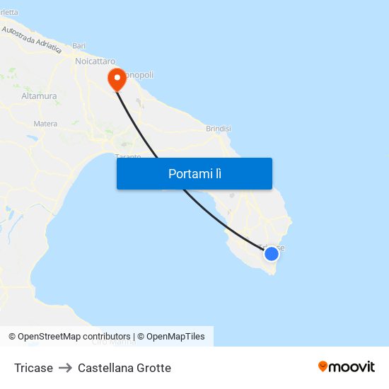 Tricase to Castellana Grotte map