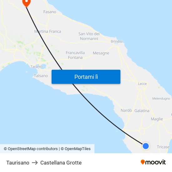 Taurisano to Castellana Grotte map