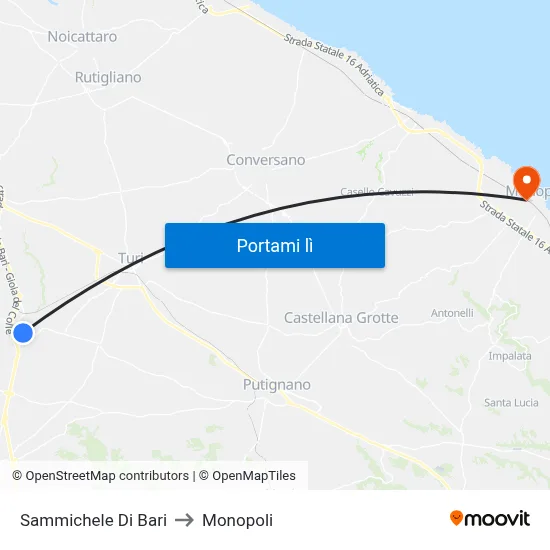 Sammichele Di Bari to Monopoli map