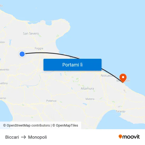 Biccari to Monopoli map