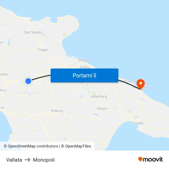 Vallata to Monopoli map